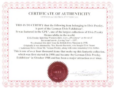 Certicicate de l'authenticité